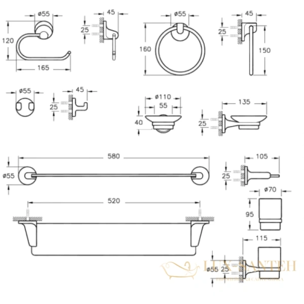 набор аксессуаров vitra marin a44924 (6 предметов), хром