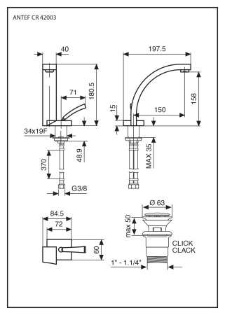 смеситель с донным клапаном click-clack emmevi antef 42003/cr для раковины, хром