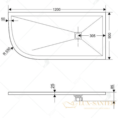 душевой поддон rgw stone tray 16154129-02r из искусственного камня st/ar-0129g 120x90 r, графит