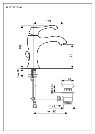 смеситель для раковины emmevi ares 76003/br с донным клапаном, бронза