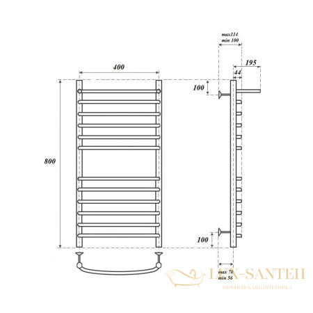 полотенцесушитель 400x800 водяной point альфа pn05148sp п11 с полкой, хром