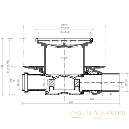 душевой трап bettoserb confluo standard plate 3 13702558 144x144/50 мм 2 в 1 с основой под плитку, хром