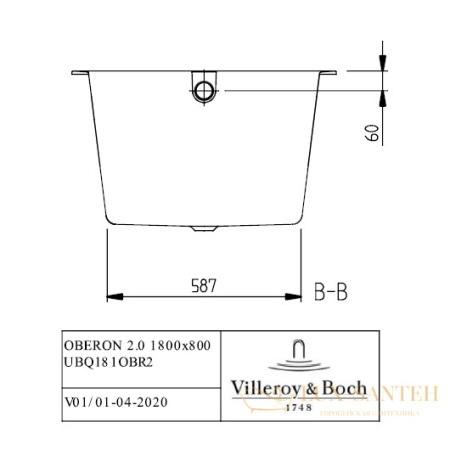 квариловая ванна villeroy & boch oberon 2.0 180х80 ubq181obr2dv-01, белый alpin