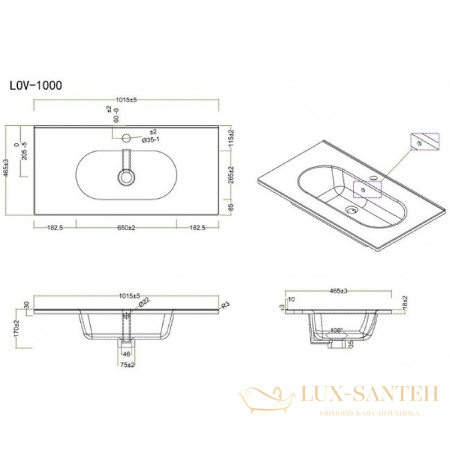 раковина belbagno love lov-1000-lvb 100 см, белый