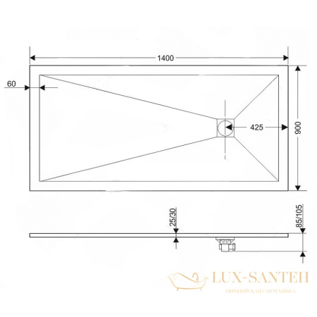 душевой поддон rgw stone tray 16152914-01 из искусственного камня st-w 140х90, белый