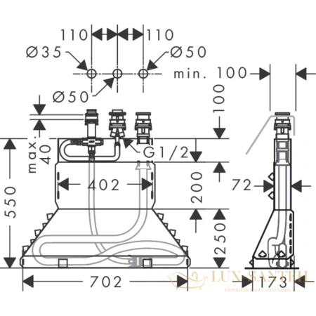 скрытая часть для смесителя на борт ванны axor myedition, 15485180, на 3 отверстия