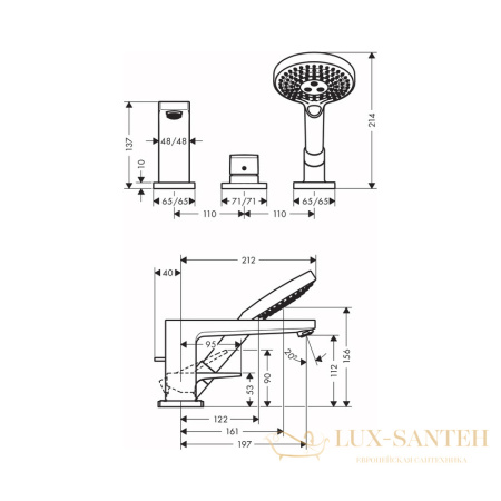 смеситель для ванны hansgrohe metropol 74550000, хром