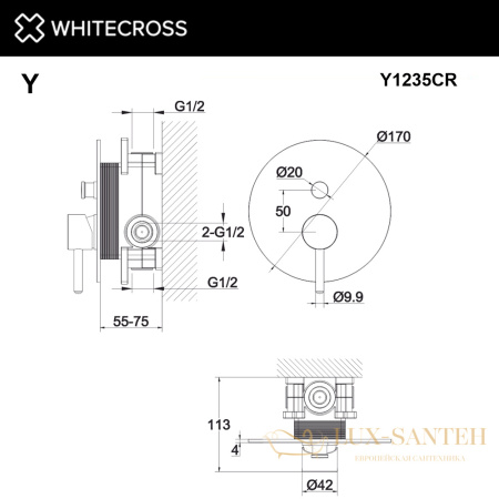 смеситель для душа скрытого монтажа whitecross y y1235cr, хром