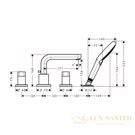 смеситель для ванны hansgrohe metris s 31443000, хром