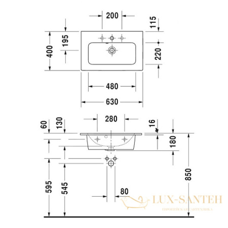 раковина duravit me by starck 2342630000 630х400 мм, белый