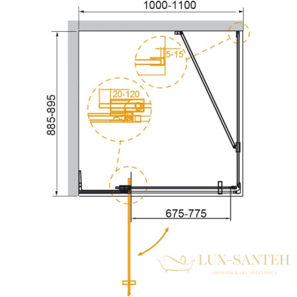 душевой уголок cezares slider-ah-1 slider-ah-1-90-100/110-grigio-cr 100-110x89,5 см, серый