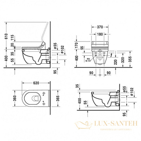 чаша подвесного унитаза duravit darling new 2544590000 для крышки-биде sensowash, белый