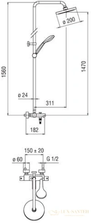 душевая система nobili tago 200, tg85310/30cr, цвет хром