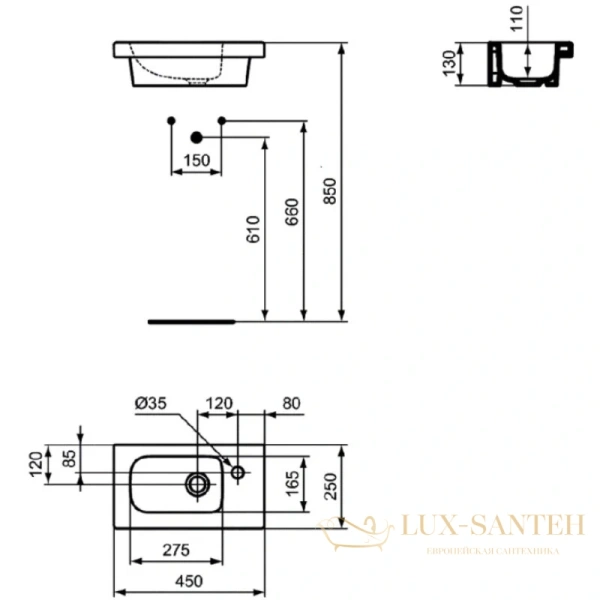 раковина ideal standard connect space e136101 45х25 см, белый