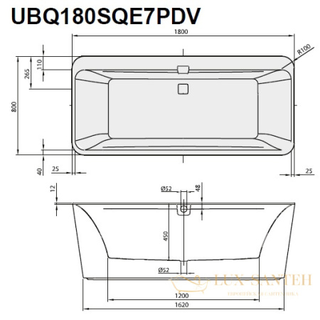 квариловая ванна villeroy & boch squaro edge 12 180х80 ubq180sqe7pdv-01, белый alpin