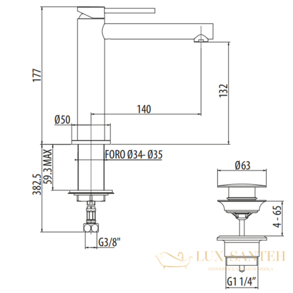 смеситель для раковины gattoni circle one 9044/90c0, с донным клапаном, хром