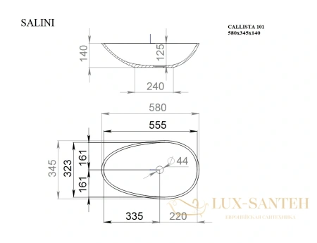 раковина salini paola 1101101g s-sense 58x34.5 см, белый