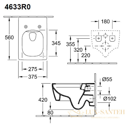 чаша подвесного унитаза villeroy & boch memento 2.0 4633r001, белый