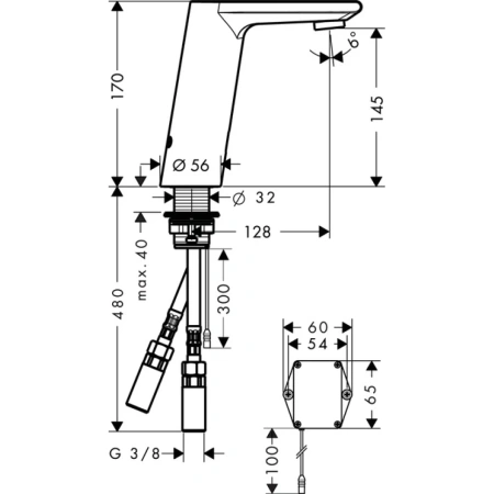 электронный смеситель для раковины hansgrohe metris s 31101000, хром