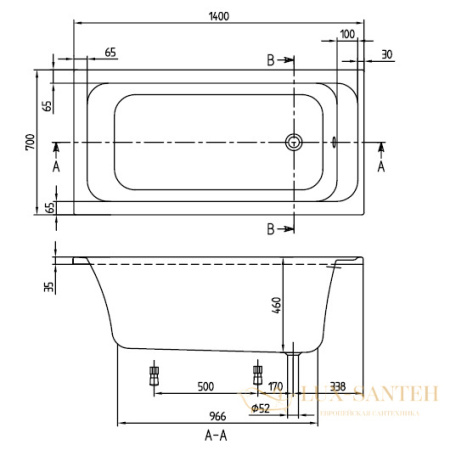 акриловая ванна villeroy & boch architectura 140х70 uba147ara2v-01, белый alpin