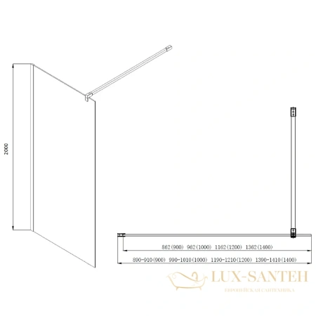 душевая перегородка aquatek aq wiw 14020ch walk in с держателем 1400x2000 профиль хром, стекло прозрачное