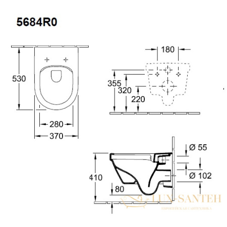 чаша подвесного унитаза villeroy & boch architectura 5684 r0 01 без смывного обода, белый