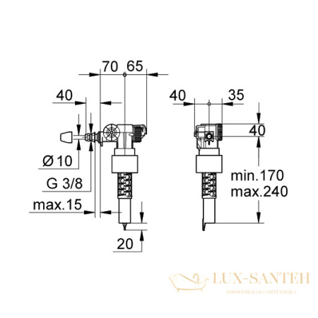 наполнительный клапан grohe 37095000 подвод воды сбоку, 3/8″, белый