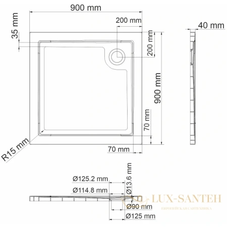 душевой поддон wasserkraft salm 27t03 90х90 см, белый