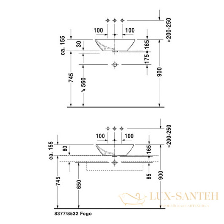 раковина накладная duravit bacino 0334520000 550х420 мм, белый