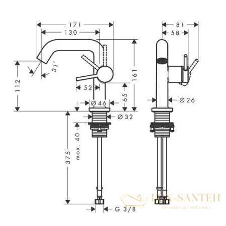 смеситель для раковины hansgrohe tecturis s coolstart ecosmart+ 73320670, черный матовый