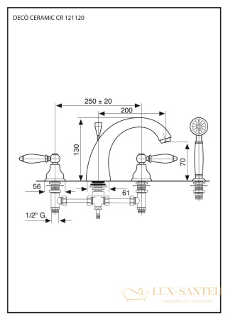 смеситель с ручным душем emmevi deco ceramic 121120/or на борт ванны, золото