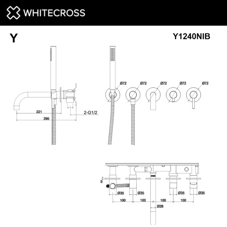 смеситель для ванны скрытого монтажа whitecross y y1240nib, брашированный никель