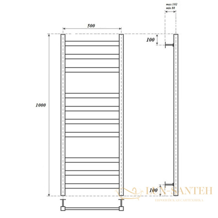 полотенцесушитель 500x1000 водяной point меркурий pn83150 п10, хром