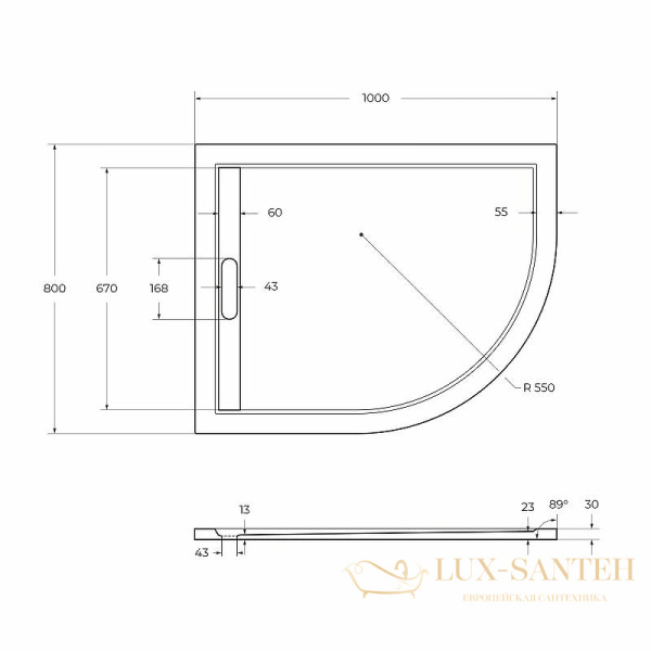 душевой поддон cezares tray as tray-as-rh-100/80-30-w-l из искусственного камня 100x80 l, белый