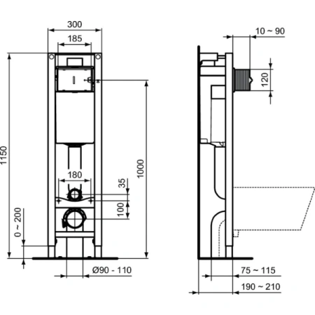 инсталляция ideal standard prosys eco frame m e233267 для унитаза, узкая 30 см