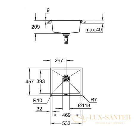 мойка кухонная grohe k700u 31654ap0 533х457 мм, черный гранит