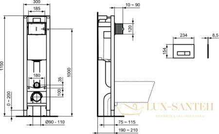 инсталляция ideal standard prosys eco frame m e2332aa, с панелью смыва oleas m2 r0121aa хром