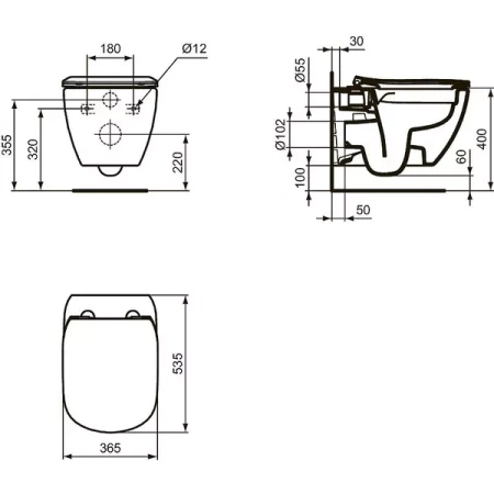 комплект  ideal standard tesi rimless tt00003/121ac, унитаз с инсталляцией, с сиденьем и клавишей смыва, белый глянцевый