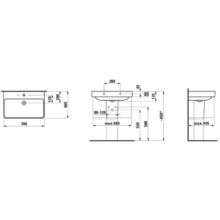 раковина laufen pro s 8.1096.7.000.104.1 70 см, белый