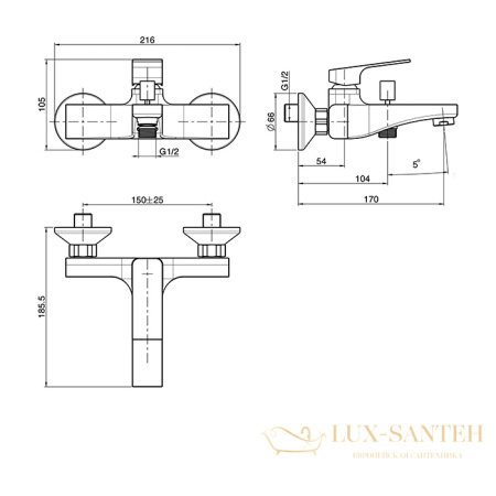 смеситель для ванны fima carlo frattini fit, f3384/1bs,настенный, излив 170 мм, белый матовый