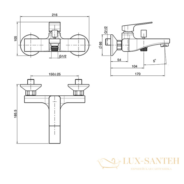 смеситель для ванны fima carlo frattini fit, f3384/1ns, настенный, излив 170 мм, черный матовый