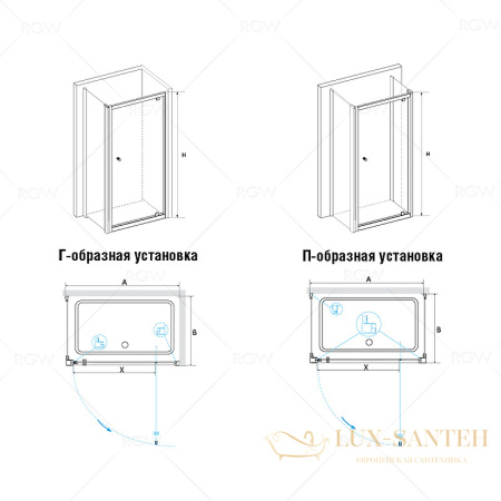 душевой уголок rgw passage 04084378-011 pa-43 70х80, профиль хром, стекло прозрачное