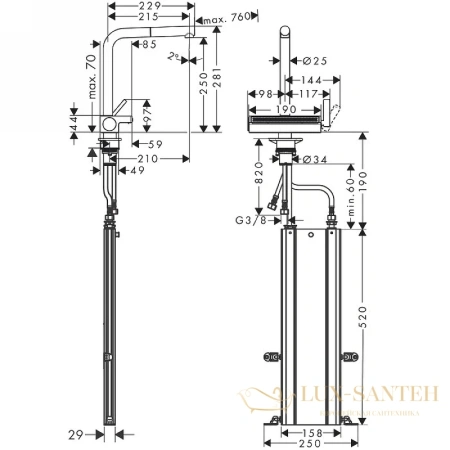 смеситель для кухни hansgrohe 73830800 m81 aquno select с вытяжным душем