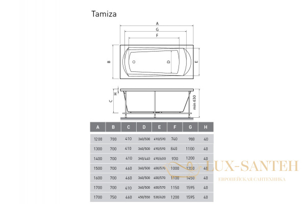 ванна акриловая relisan tamiza 140x70