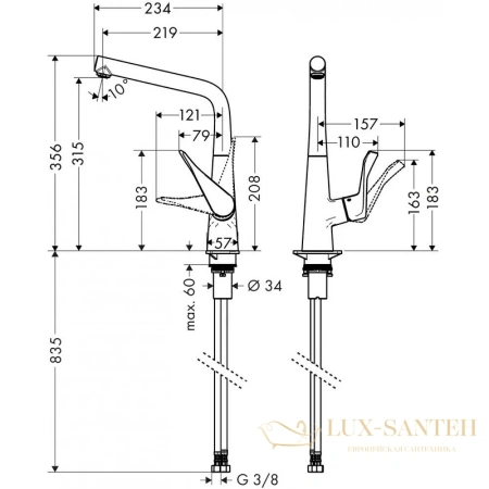 смеситель для кухни hansgrohe metris сталь 14822800