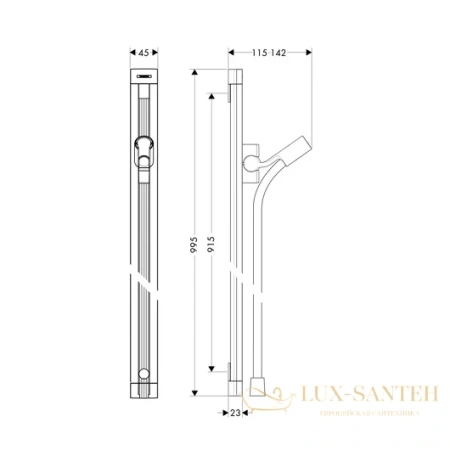 душевая штанга 90 см hansgrohe unica 27636000 со шлангом, хром