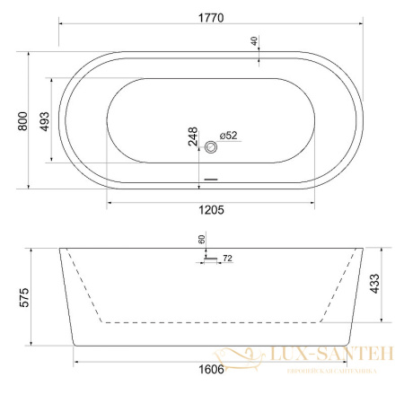 акриловая ванна belbagno bb109-177-80 177x80 без гидромассажа, белый