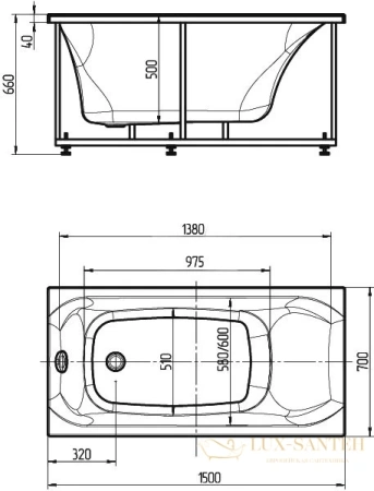 акриловая ванна aquatek альфа 150 alf150-0000031 без гидромассажа, с фронтальным экраном (слив слева)