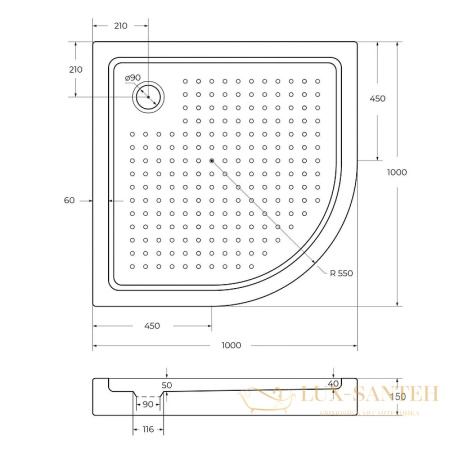 акриловый поддон для душа belbagno tray tray-bb-r-100-550-15-w0 100x100, белый