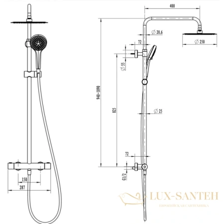 душевая система villeroy & boch embrace plus tvs1082500161 250 мм, хром